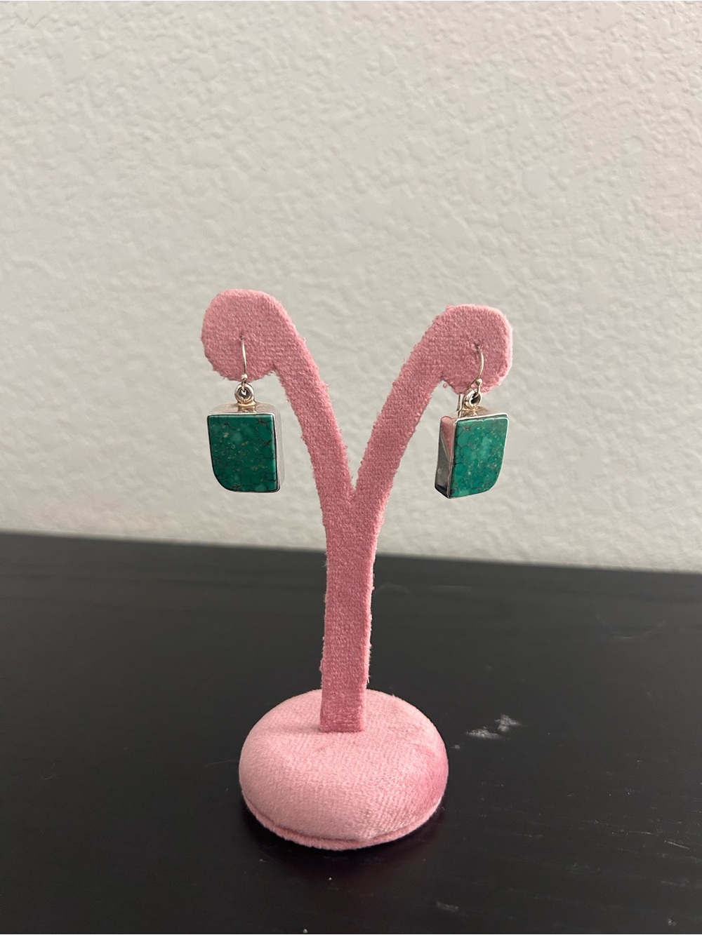 Native American Made Turquoise Stone set Sterling Silver Drop Dangle Earrings - Picture 4 of 10